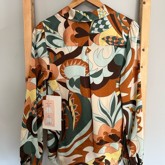 HAVER LONDON Multicolor Print Blouse Long Sleeve Botton Front Size S/P NWT - Picture 4 of 10